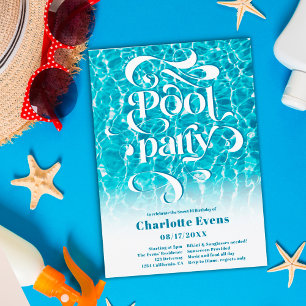 Cool water pool party script swirls blauwgroen Swe Kaart