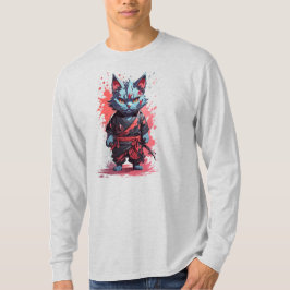Cool Watercolor Grijze Ninja Kat Krijger T-shirt