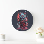 Cool Watercolor Grijze Ninja Kat Warrior Grote Klok (Huis)