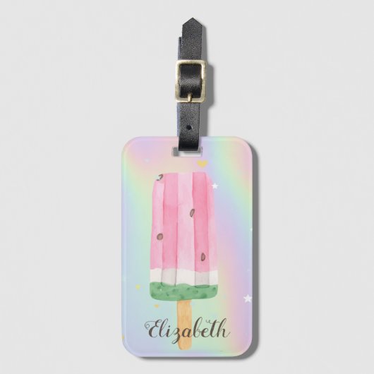 Cool Watercolor Ijs Holografisch Bagagelabel (Voorkant (verticaal))