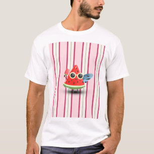 Cool watermeloen karakter streep zomer kunst t-shirt