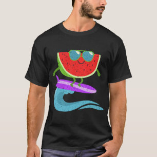 Cool Watermelon Surf Board Funny Summer Fruit Vint T-shirt