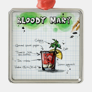 Cool Waterverf Bloody Mary Recept Cocktail Print Metalen Ornament