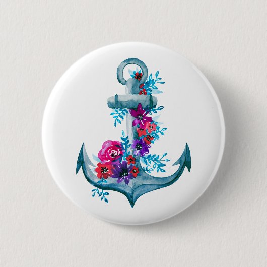 Cool Waterverf Floral Anchor Illustration Ronde Button 5,7 Cm (Voorkant)