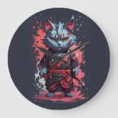 Cool Waterverf Grey Ninja Cat Warrior Grote Klok (Voorkant)