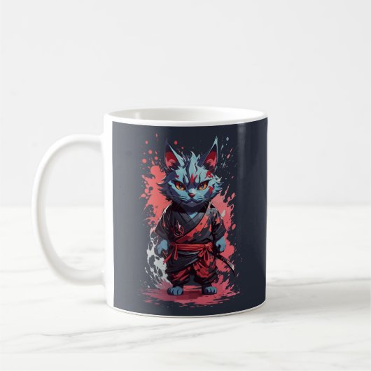Cool Waterverf Grey Ninja Cat Warrior Koffiemok (Links)