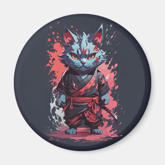Cool Waterverf Grey Ninja Cat Warrior Magneet (Voorkant)