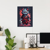 Cool Waterverf Grey Ninja Cat Warrior Poster (Thuiskantoor)
