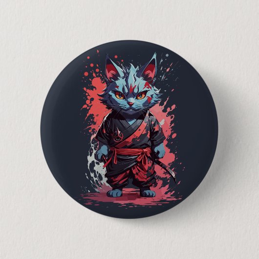 Cool Waterverf Grey Ninja Cat Warrior Ronde Button 5,7 Cm (Voorkant)