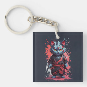 Cool Waterverf Grey Ninja Cat Warrior Sleutelhanger