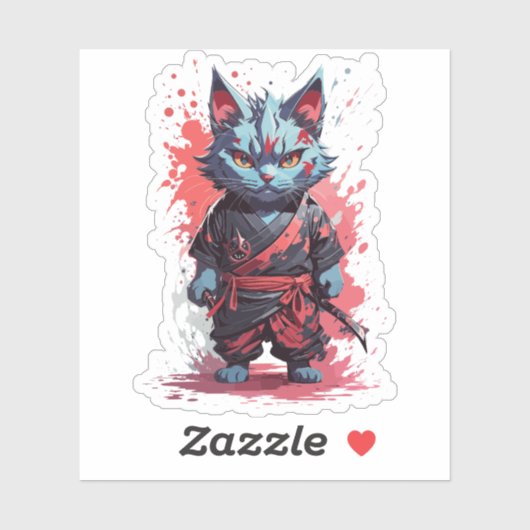 Cool Waterverf Grey Ninja Cat Warrior Sticker (Vel)