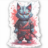 Cool Waterverf Grey Ninja Cat Warrior Sticker (Voorkant)
