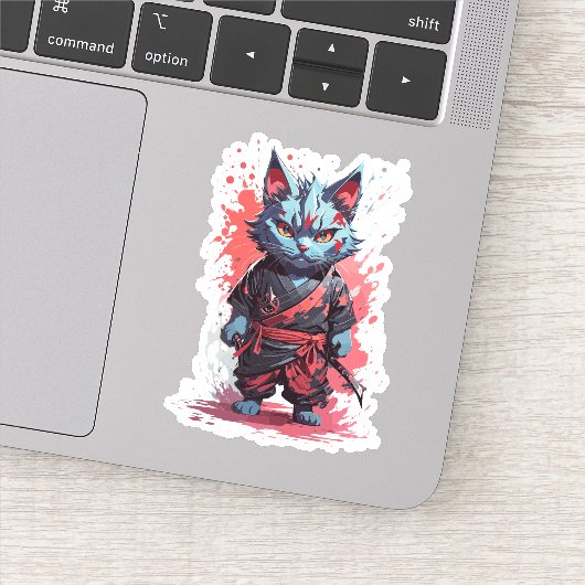 Cool Waterverf Grey Ninja Cat Warrior Sticker (Detail)