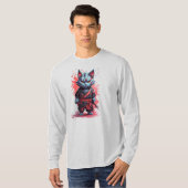 Cool Waterverf Grey Ninja Cat Warrior T-shirt (Voorkant volledig)