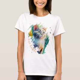 Cool Waterverf Kattenportret T-shirt