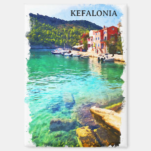 Cool Waterverf Kefalonia Griekenland Kust Uitzicht Magneet