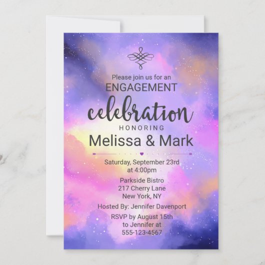 Cool Waterverf Space Engagement Party Uitnodigen Kaart (Voorkant)