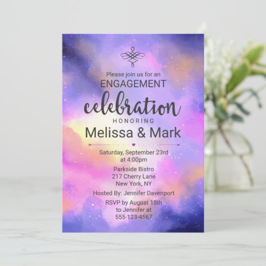 Cool Waterverf Space Engagement Party Uitnodigen Kaart (Staand voorkant)
