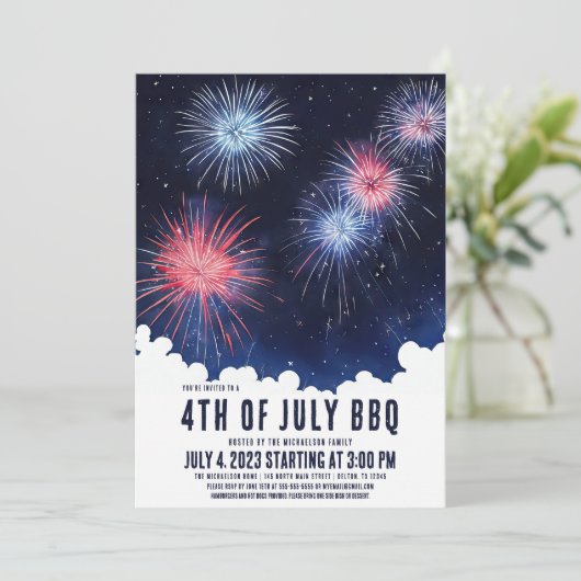 Cool Waterverf Vuurwerk Nigh Sky 4th of July BBQ Kaart (Staand voorkant)