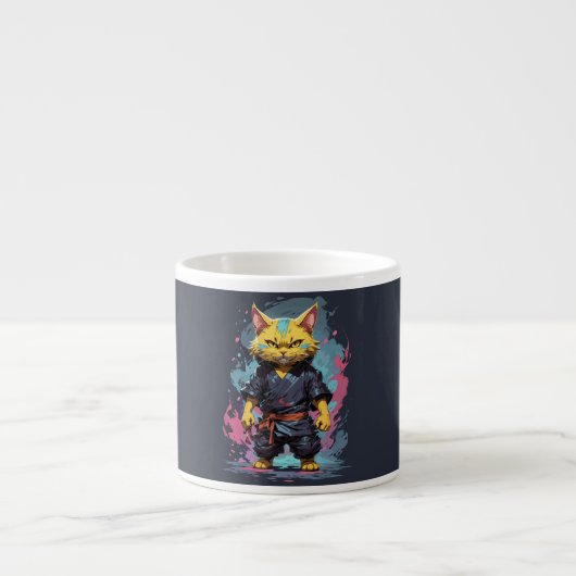 Cool Waterverf Yellow Ninja Cat Warrior Espresso Kop (Voorkant)