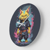 Cool Waterverf Yellow Ninja Cat Warrior Grote Klok (Hoek)