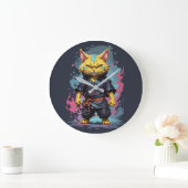 Cool Waterverf Yellow Ninja Cat Warrior Grote Klok (Huis)