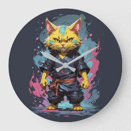 Cool Waterverf Yellow Ninja Cat Warrior Grote Klok