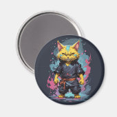 Cool Waterverf Yellow Ninja Cat Warrior Magneet (Voorkant / Achterkant)