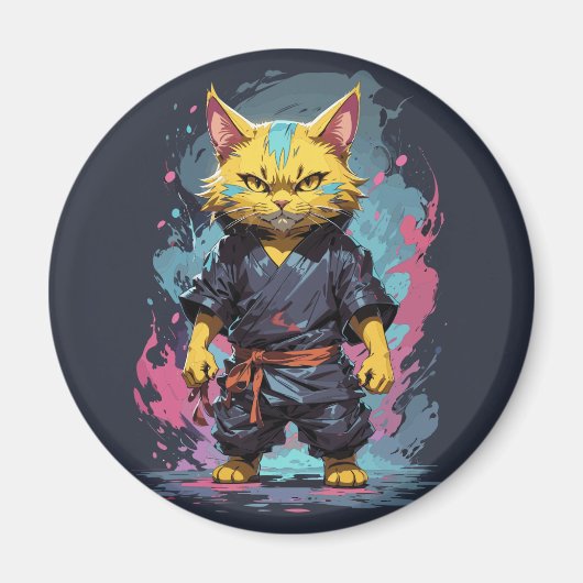 Cool Waterverf Yellow Ninja Cat Warrior Magneet (Voorkant)