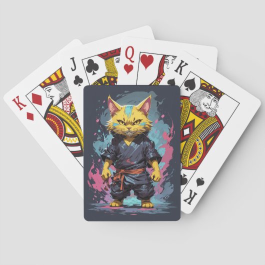 Cool Waterverf Yellow Ninja Cat Warrior Pokerkaarten (Achterkant)