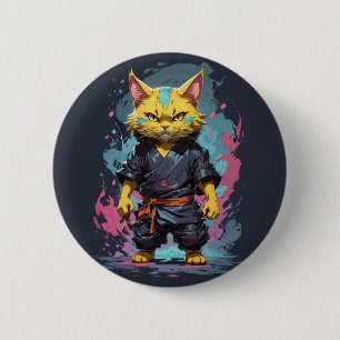 Cool Waterverf Yellow Ninja Cat Warrior Ronde Button 5,7 Cm