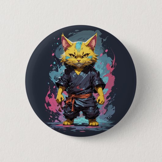 Cool Waterverf Yellow Ninja Cat Warrior Ronde Button 5,7 Cm (Voorkant)