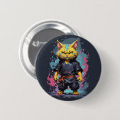 Cool Waterverf Yellow Ninja Cat Warrior Ronde Button 5,7 Cm (Voorkant /achterkant)