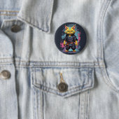 Cool Waterverf Yellow Ninja Cat Warrior Ronde Button 5,7 Cm (In situ)