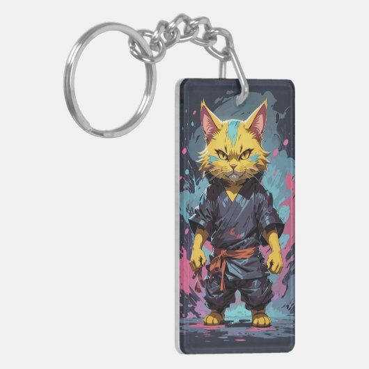 Cool Waterverf Yellow Ninja Cat Warrior Sleutelhanger (Voorkant Links)