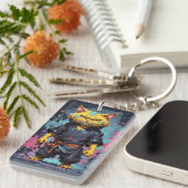 Cool Waterverf Yellow Ninja Cat Warrior Sleutelhanger (Voorkant Rechts)