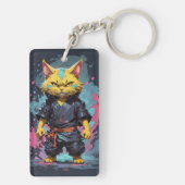 Cool Waterverf Yellow Ninja Cat Warrior Sleutelhanger (achterkant)