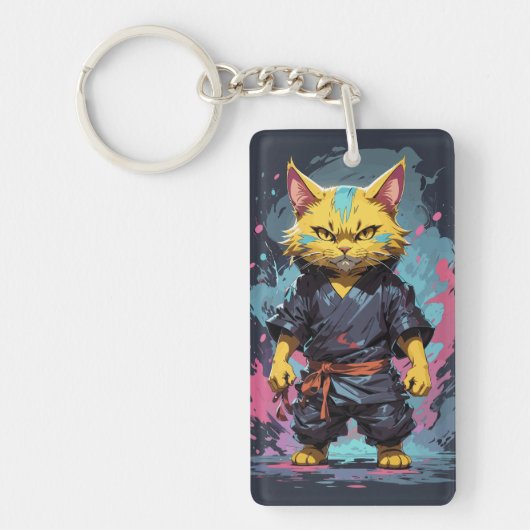 Cool Waterverf Yellow Ninja Cat Warrior Sleutelhanger (Voorkant)