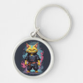 Cool Waterverf Yellow Ninja Cat Warrior Sleutelhanger (Voorkant)