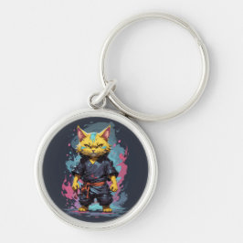 Cool Waterverf Yellow Ninja Cat Warrior Sleutelhanger