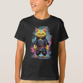 Cool Waterverf Yellow Ninja Cat Warrior T-shirt