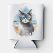 Cool Waterverf Zomer Tuxedo Cat Blikjeskoeler (Voorkant)