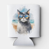 Cool Waterverf Zomer Tuxedo Cat Blikjeskoeler (Achterkant)