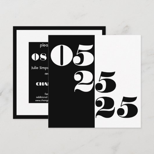 Cool Wedding Date Typografie Blok Zwart-wit Save The Date (Voorkant / Achterkant)