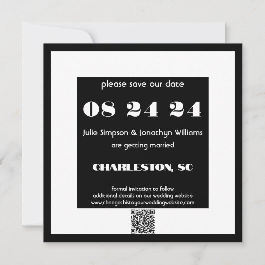 Cool Wedding Date Typografie Blok Zwart-wit Save The Date (Achterkant)
