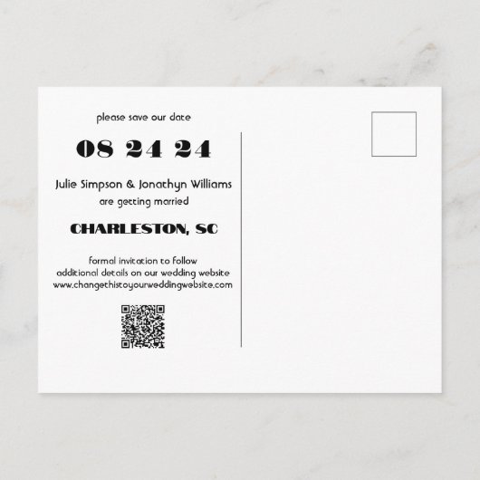 Cool Wedding Date Zwart-wit Save the Date Briefkaart (Achterkant)