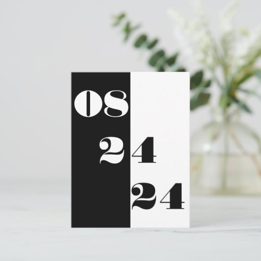 Cool Wedding Date Zwart-wit Save the Date Briefkaart (Staand voorkant)
