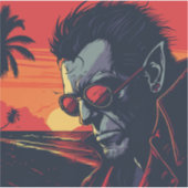 Cool Weerwolf Retro Sunset Sticker (Voorkant)