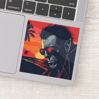 Cool Weerwolf Retro Sunset Sticker