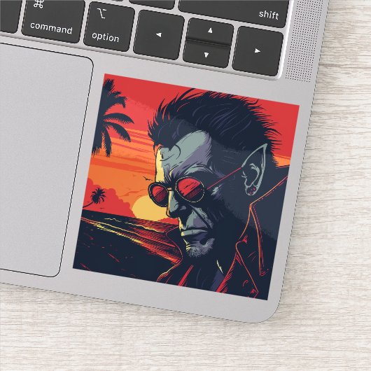 Cool Weerwolf Retro Sunset Sticker (Detail)